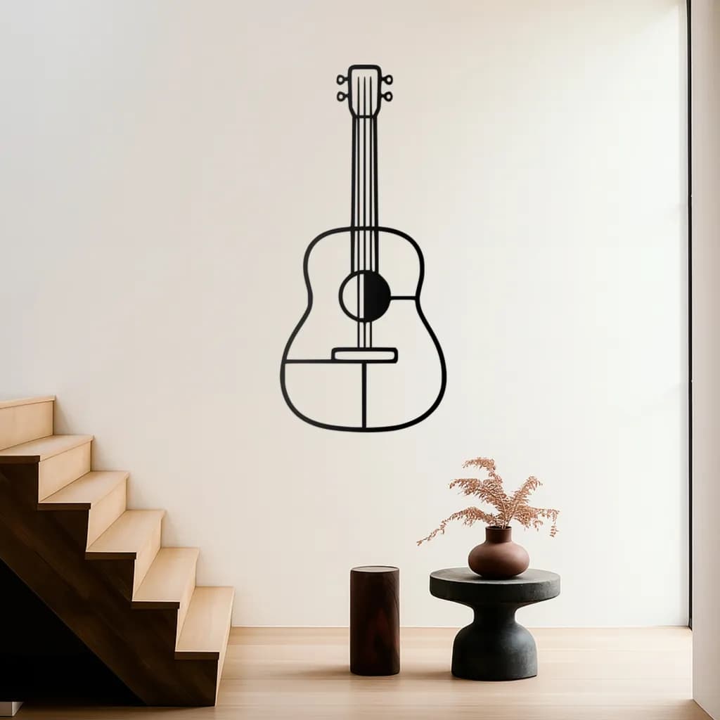 Silueta de guitarra clásica impresa en 3D sobre una pared