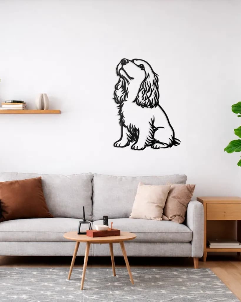 La silueta del cocker spaniel presidiendo el sofá de un salón