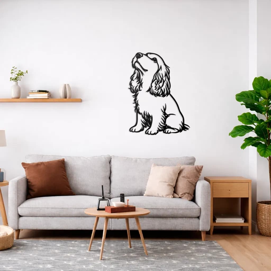 Silueta de perro cocker impresa en 3D decorando una habitación